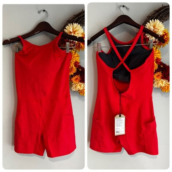Prana Womens Becksa Shortie Athletic Romper MEDIUM Carmine Red Heather - Picture 1 of 10